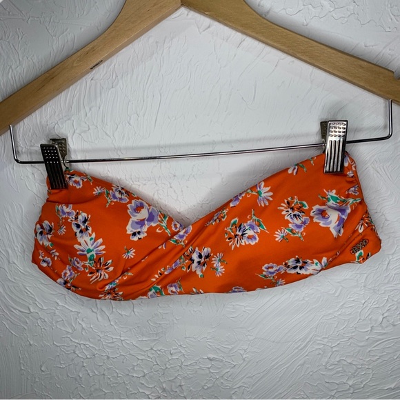 Roxy for Pacsun Orange Floral Twist Bandeau - Top Only - Juniors Sz Medium - Picture 1 of 10